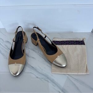 Tory Burch CAP-TOE SLINGBACK PUMP Ginger|Gold + Dust Bag | Size 10,5 NO BOX